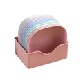Set of 8 multicolor square plastic snack and bone plates with pink storage organizer - 10 Pieces/Pack with Base / Random Color