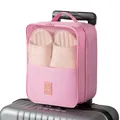 Pink travel shoe storage bag with mesh window and luggage handle strap for easy carrying - 30x23x13.5cm / Pink