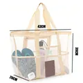 Large capacity beige mesh beach bag with dimensions 43cm x 39cm x 20cm shown - L / With Pockets / 43x39x20cm / Beige