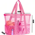 Large pink mesh beach tote bag for swimming and travel with 43x39x20cm dimensions - L / With Pockets / 43x39x20cm / Red