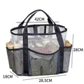 Professional large capacity mesh beach tote bag in navy blue with side pockets for travel - Unstructured Beach Bag (H10) / 42x18x28cm / Navy Blue