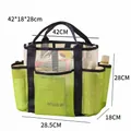 Large light green mesh beach tote organizer with multiple exterior storage pockets - Unstructured Beach Bag (H10) / 42x18x28cm / Green