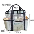 Large light blue mesh beach storage bag for swimming and gym with navy trim - Unstructured Beach Bag (H10) / 42x18x28cm / Light Blue