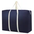 Extra large navy blue moving storage bag with reinforced white carrying handles for bedding - 60*40*25 (60L Medium) / Navy Blue