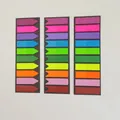 Detailed view of 10-color fluorescent index stickers in arrow and rectangular shapes - Flat Top / Ten Colors