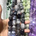 Natural faceted black rutilated quartz beads for DIY bracelet and necklace jewelry making - Black Rutilated Quartz / Approx 15x20mm (Pack of 19)