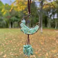 Handmade green natural stone moon hanging ornament with copper wire wrap and star charm - Green Aventurine