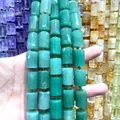 Green faceted cylindrical natural stone beads 12x16mm for DIY jewelry making accessories - 21 Beads Set / Green Aventurine