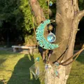 Grande acchiappasole a luna con ghiaia turchese e prismi di cristallo pendenti da giardino - The total length is about 45cm / Turchese (B38)