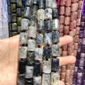 Natural black rutilated quartz cylinder beads 12x16mm for DIY handmade jewelry making - 21 Beads Set / Black Rutilated Quartz