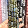 Handheld natural Labradorite cylindrical barrel stone beads 12x16mm for DIY jewelry - 21 Beads Set / Glitter