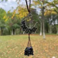 Handmade moon-shaped car hanging ornament with black natural crushed stones and star charm - Obsidian