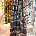 Natural faceted cylinder smoky quartz loose beads for DIY jewelry making, 12x16mm size - 21 Beads Set / Smoky Quartz