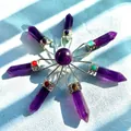 Natural amethyst crystal hexagonal point pendulum set with seven chakra stones and beads - Purple Crystal