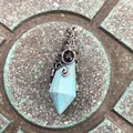 Vintage gothic hexagonal turquoise crystal pendant with silver bat wing filigree wrap - 12 Facet Hexagonal Cone (B18) / Antique Silver Turquoise