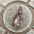 Vintage 12-facet hexagonal crystal pendant with gothic metal wings and dark gemstone - 12 Facet Hexagonal Cone (B18) / Antique Silver Labradorite