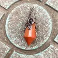 Vintage red jasper hexagonal cone pendant necklace with antique silver bat wing wrap - 12 Facet Hexagonal Cone (B18) / Antique Silver with Red Stone