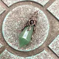 Vintage gothic hexagonal green crystal pendant necklace with antique copper filigree wrap - 12 Facet Hexagonal Cone (B18) / Antique Bronze Green Aventurine