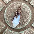 Vintage 12-facet hexagonal cone pendant with intricate copper filigree and opalite stone - 12 Facet Hexagonal Cone (B18) / Opalite Ancient Bronze