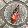 Vintage 12-faceted hexagonal stone pendant with ornate copper bat wing wire wrap design - 12 Facet Hexagonal Cone (B18) / Antique Bronze Red Jasper