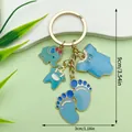 Cute blue baby shower enamel keychain with elephant and footprints charms - Blue Bow Elephant Clothes Feet Style (ER1522)