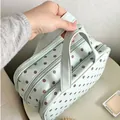 Large mint green polka dot cosmetic bag with waterproof travel organizer design - Mint Polka Dot (Three-Layer Large Capacity)