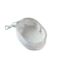 Transparent oval storage pouch for cables and headphones with white zipper and carabiner. - White