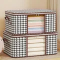 Large capacity houndstooth storage bag with clear window and sturdy brown handles - Houndstooth (With Window)