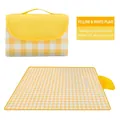 Portable yellow and white checkered picnic mat with waterproof PVC backing for camping - 100x150cm / Yellow Gingham