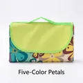 Portable waterproof picnic mat with a five-color floral pattern and green top handle strap - 100x150cm / Five-Color Petals