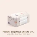 Beige cloth storage bag with heart and cloud pattern, 50L capacity, 55x35x25cm size - L / Off White