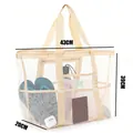 Beige mesh beach bag large capacity travel tote with dimensions 43x39x20cm - Beige with Pockets Large