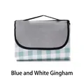 Portable foldable blue and white checkered picnic mat with a waterproof gray flap - 1x1.5m (600D Thickened Style) / Blue & White Plaid