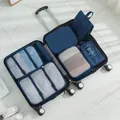 Navy blue 7-piece travel packing cubes set for organized clothing storage in suitcase. - 7-Piece Set / Navy Blue