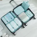 7pcs light blue travel luggage organizer packing cubes set shown in silver suitcase - 7-Piece Set / Blue