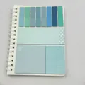 Multifunctional pastel blue and green sticky note set inside a white spiral notebook - 80 Pages / Blue