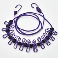 Elastic purple travel clothesline with 12 windproof clips and black adjustable beads - Purple (With Interval Buckle)