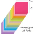 Vista dettagliata di 24 blocchetti di post-it colorati 3x3, 50 fogli l'uno - 24 Blocchi/Confezione / Multicolore Fluorescente