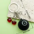 Black billiard 8-ball and red resin cherry keychain charm with silver star detail - Red Cherry Black Star Style (ER1623)