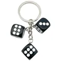 Minimalist black dice charm keychain with three dice and silver ring for bags and keys - White K Black 3D Dice (ER16410)
