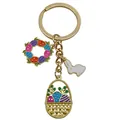 Cute golden Easter keychain featuring white rabbit and colorful egg basket charms - Colorful Easter Egg Basket Style (ER1718) / Colorful