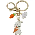 Cute Easter bunny holding carrot metal keychain with enamel drip charms for bag decoration - Rabbit with Carrot and Cloud Style (ER1724) / White