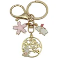Cute gold enamel bunny keychain featuring pink cherry blossom and rabbit garden charms - Flower Rabbit Style (ER1727)