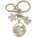 Cute Easter rabbit and cherry blossom enamel keychain in gold finish - Flower Rabbit Style (ER1728)