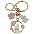 Cute pink enamel bunny and cherry blossom keychain with elegant gold-plated finish - Cherry Blossom Bow Rabbit Style (ER1731)