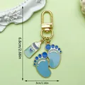 Cute blue baby feet and bottle enamel keychain with gold hardware, 6.8cm height detail - Blue Milk Bottle Footprints U-Shape Clasp Style (ER1517)