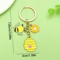 Porte-clés mignon abeille et tournesol en émail avec mesures de taille détaillées - Style Tournesol Abeille Perle (ER1739)