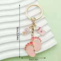 Cute pink baby bottle and tiny footprints enamel keychain with gold finish for gift - Pink Lollipop Milk Bottle Footprints Style (ER1516)