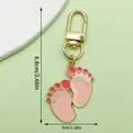 Lovely pink and red baby footprint enamel keychain with gold-toned metal lobster clasp - Pink Feet U-clip Style (ER1514)