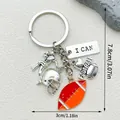 American football keychain with helmet and I CAN enamel charms for sports fans gift - Silver Rugby Pendant Style (LS424)